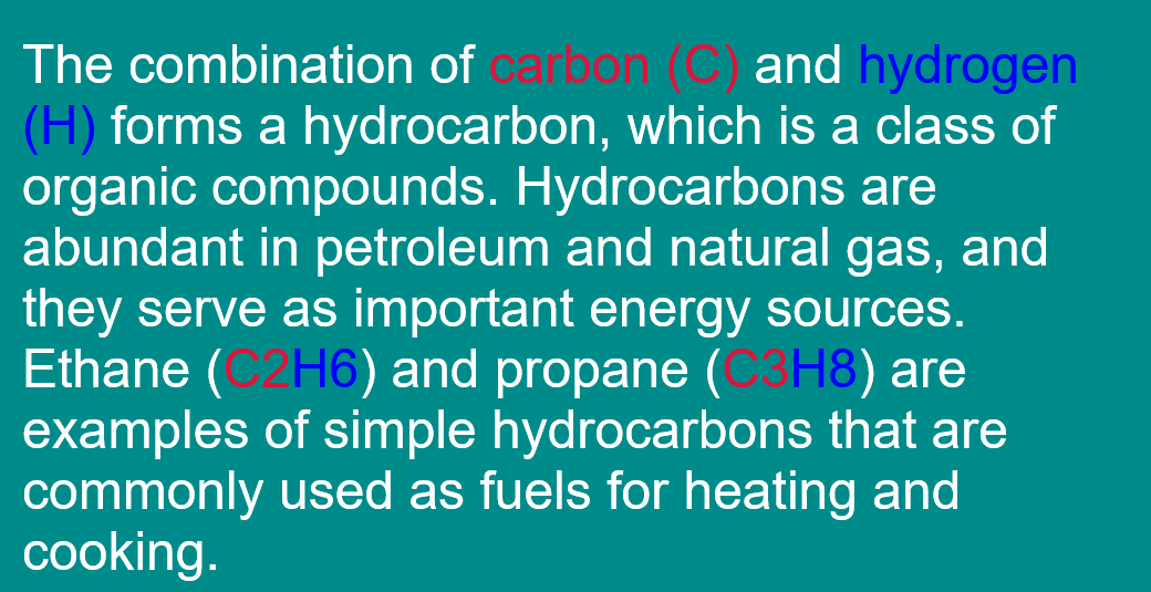In this example, we emphasize various chemical elements, such as carbon (C) and hydrogen (H), and showcase their presence in the compounds ethane (C2H6) and propane (C3H8) by using distinct colors. To assign unique colors to these elements, we directly specify individual colors for each pattern in the pattern list and mark carbon with the color crimson and hydrogen with the color blue.