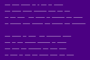 In this example, we transform the lines of a poem that we wrote into thin thin lines, just one pixel in height. We visualize each word as a white line and draw the lines on an indigo background. To hide the spaces and punctuation, we set their color to the same color as the background.