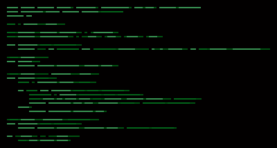In this example, we create a preview picture of our code without actually printing the code itself. To do this, we paste the Python code in the input and turn the statements and expressions in it into green silhouettes that are painted on a black background (color "rgb(2, 0, 0)"). We use three shades of green in the picture. The first green "rgb(57, 148, 83)" represents most of the statements and expressions. The second green "rgb(4, 102, 27)" displays the three variables "filename", "file", and "app". The third green "rgb(1, 83, 18)" paints the punctuation characters.